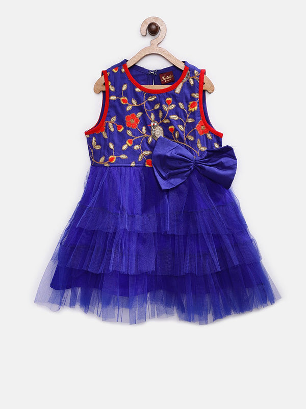 Twisha Girls Blue Embellished A-Line Dress - Blue