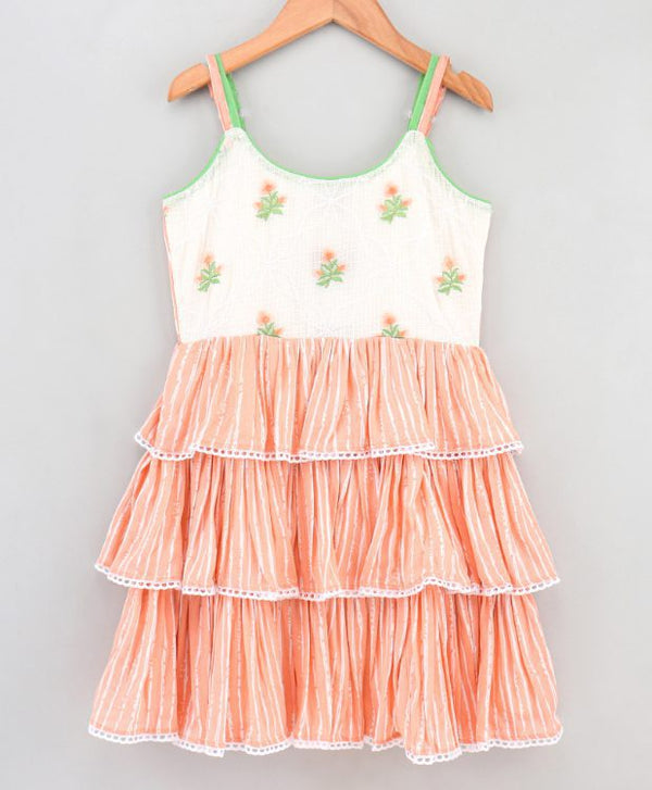 Twisha Girls Embroidered Layered embroidered dress -Peach