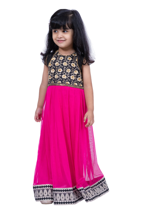 Twisha Girls Sleeveless Embellished Gown-Black & Pink