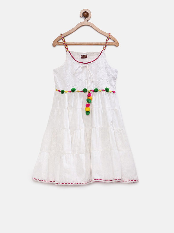 Twisha Girls Tiered Dress With Braided Straps - White
