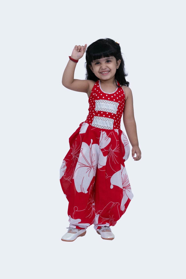 Twisha Girls Jumsuit-Red & White