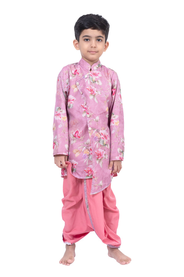 Twisha Boys Fullsleeves Floral Printed Kurta with Dhoti -Mauve