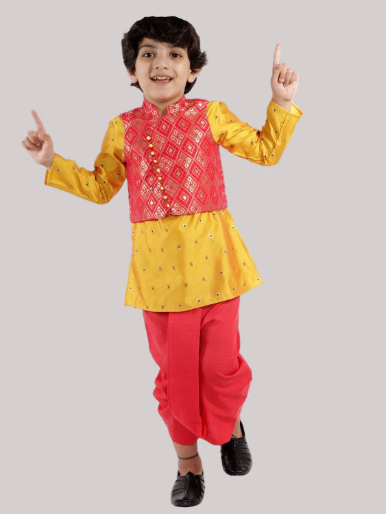 Twisha Boys Festive kurta with brocade Jacket and dhoti-red