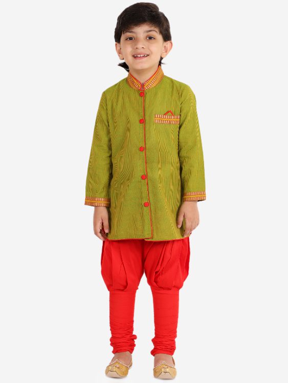 Twisha Boys High Neck Kurta with Pajama Set-White and Black