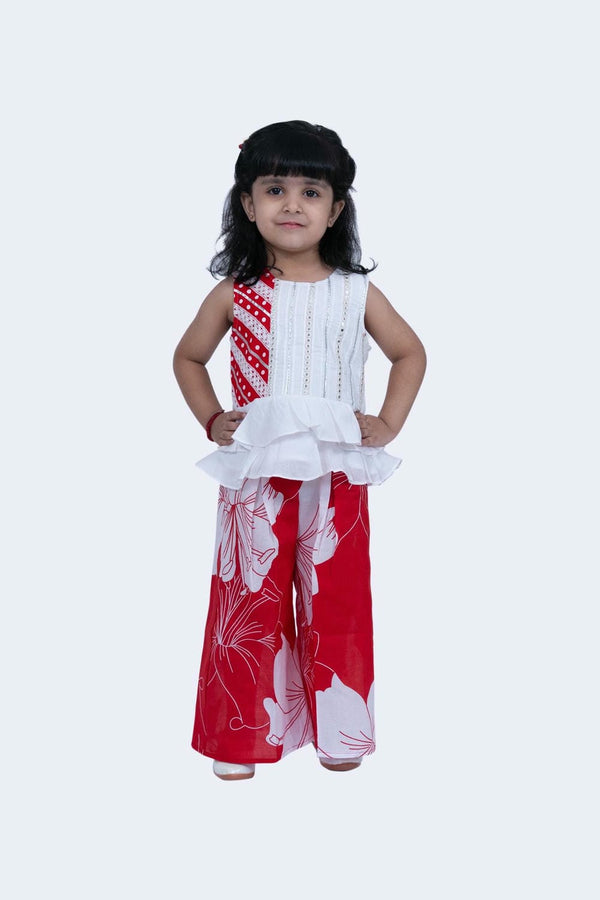 Twisha Girls Top & Palazzo Set-White & Red