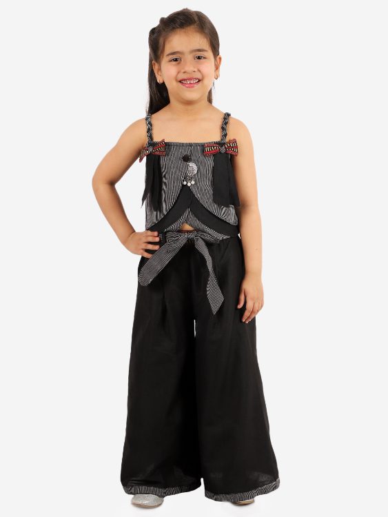Twisha Girls Striped Layered Chevron design Top with Palazzo Set -Black
