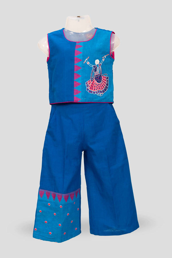 Twisha Girls Round Neck Sleeveless Top with Palazzo-Blue