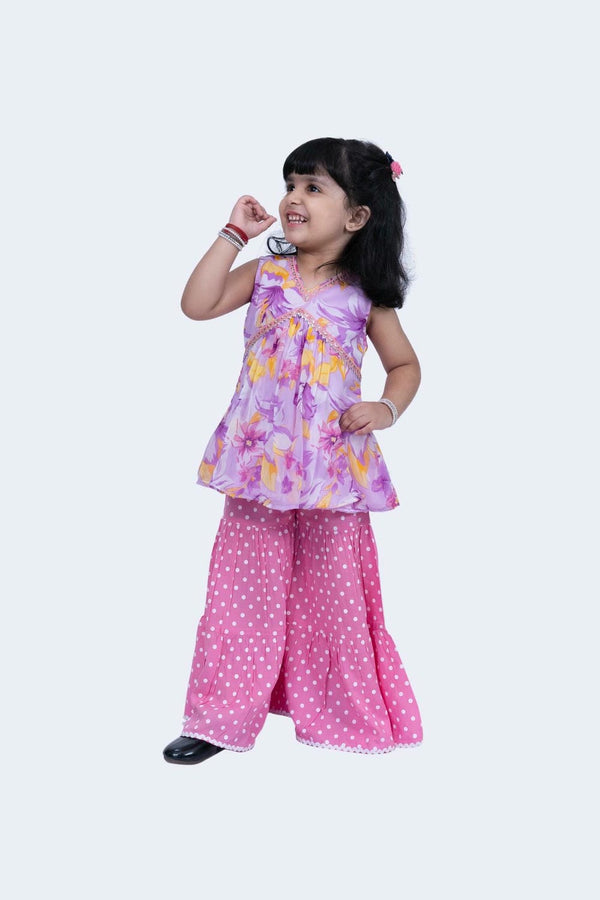 Twisha Girls Top & Sharara Set - Mauve & Pink