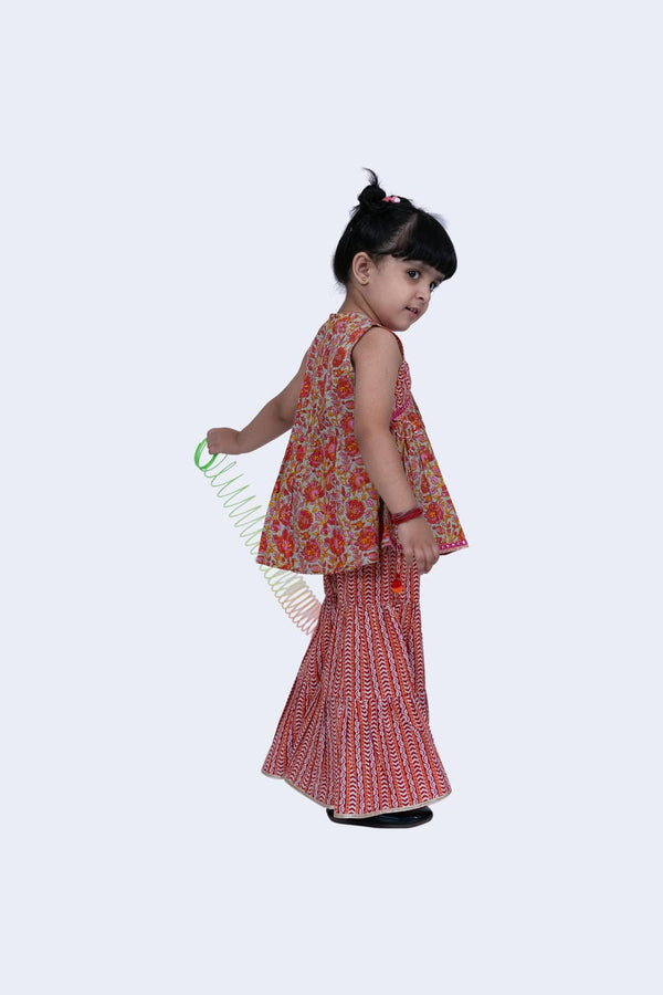 Twisha Girls Top & Sharara Set - Grey & Pink