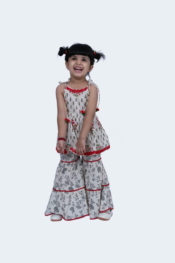 Twisha Girls Top & Sharara Set - Offwhite