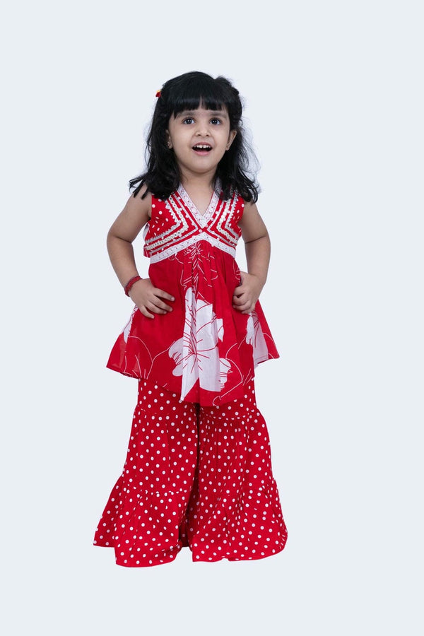 Twisha Girls Top & Sharara Set -Red & White
