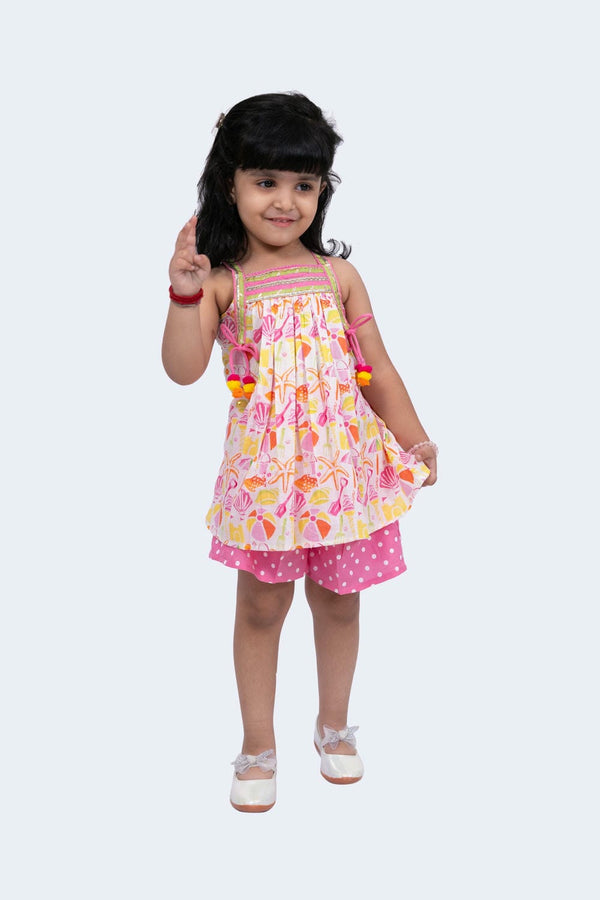 Twisha Girls Top & Shorts Set - White & Pink