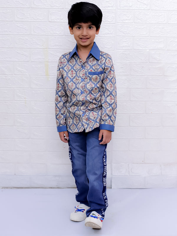 Twisha Boys Full Sleeves Printed Shirt - Blue