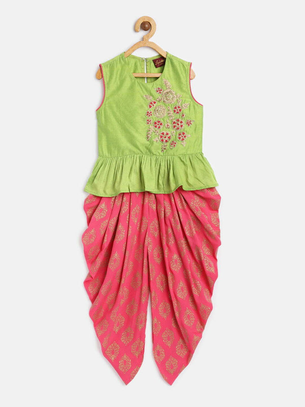 Girls Brocade Top & Designer Dhoti-Red
